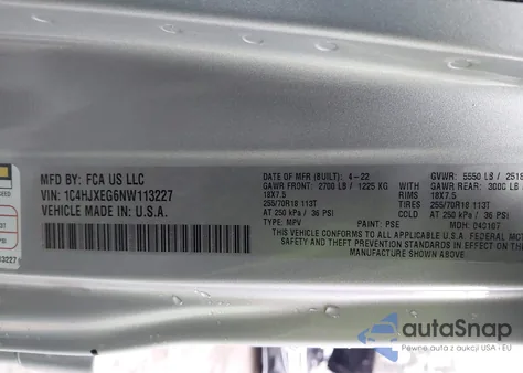 2022 Jeep Wrangler Unlimited Sahara 4X4 z USA, uszkodzony, nr VIN 1C4HJXEG6NW113227